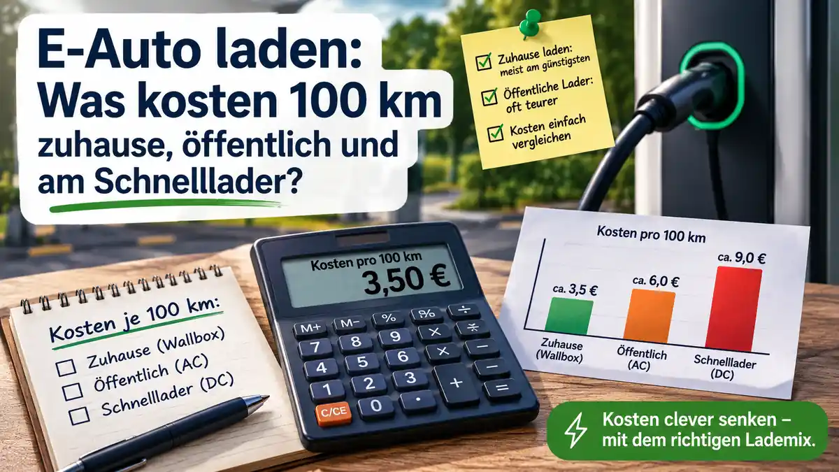 E‑Auto laden: Was kosten 100 km zuhause, öffentlich und am Schnelllader?